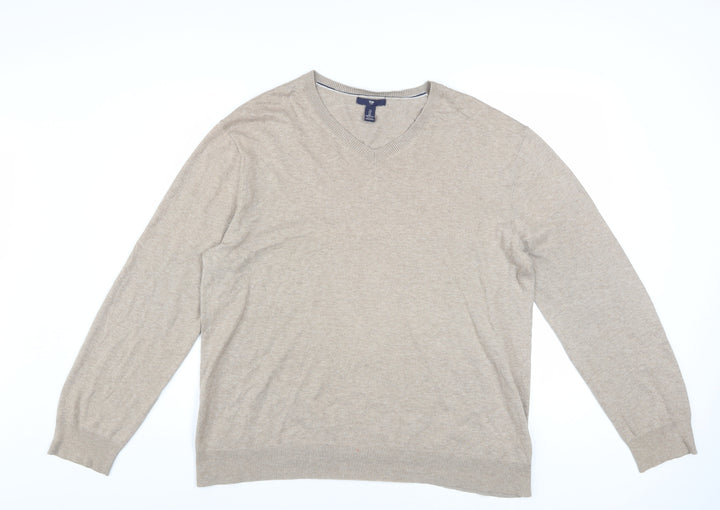 Gap Men’s Beige Cotton V-Neck Jumper Size L Classic Knit