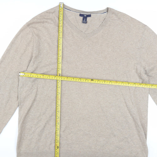 Gap Men’s Beige Cotton V-Neck Jumper Size L Classic Knit
