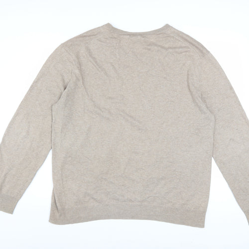 Gap Men’s Beige Cotton V-Neck Jumper Size L Classic Knit