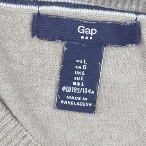 Gap Men’s Beige Cotton V-Neck Jumper Size L Classic Knit