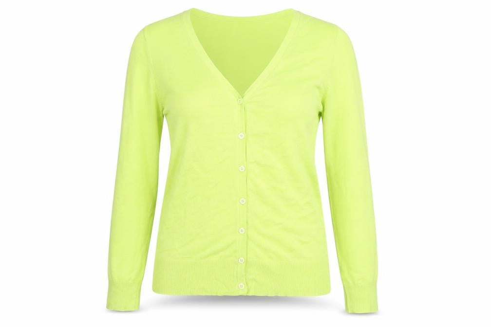 Front view of Roman Women Green V-Neck Button Cardigan, size 10