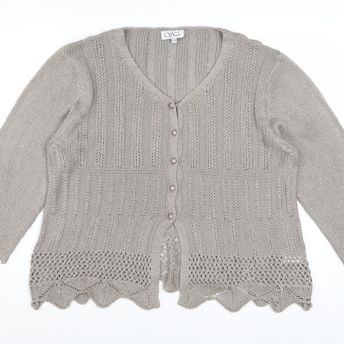 Anne Smith Women’s Beige Crochet Knit Cardigan XL V-Neck