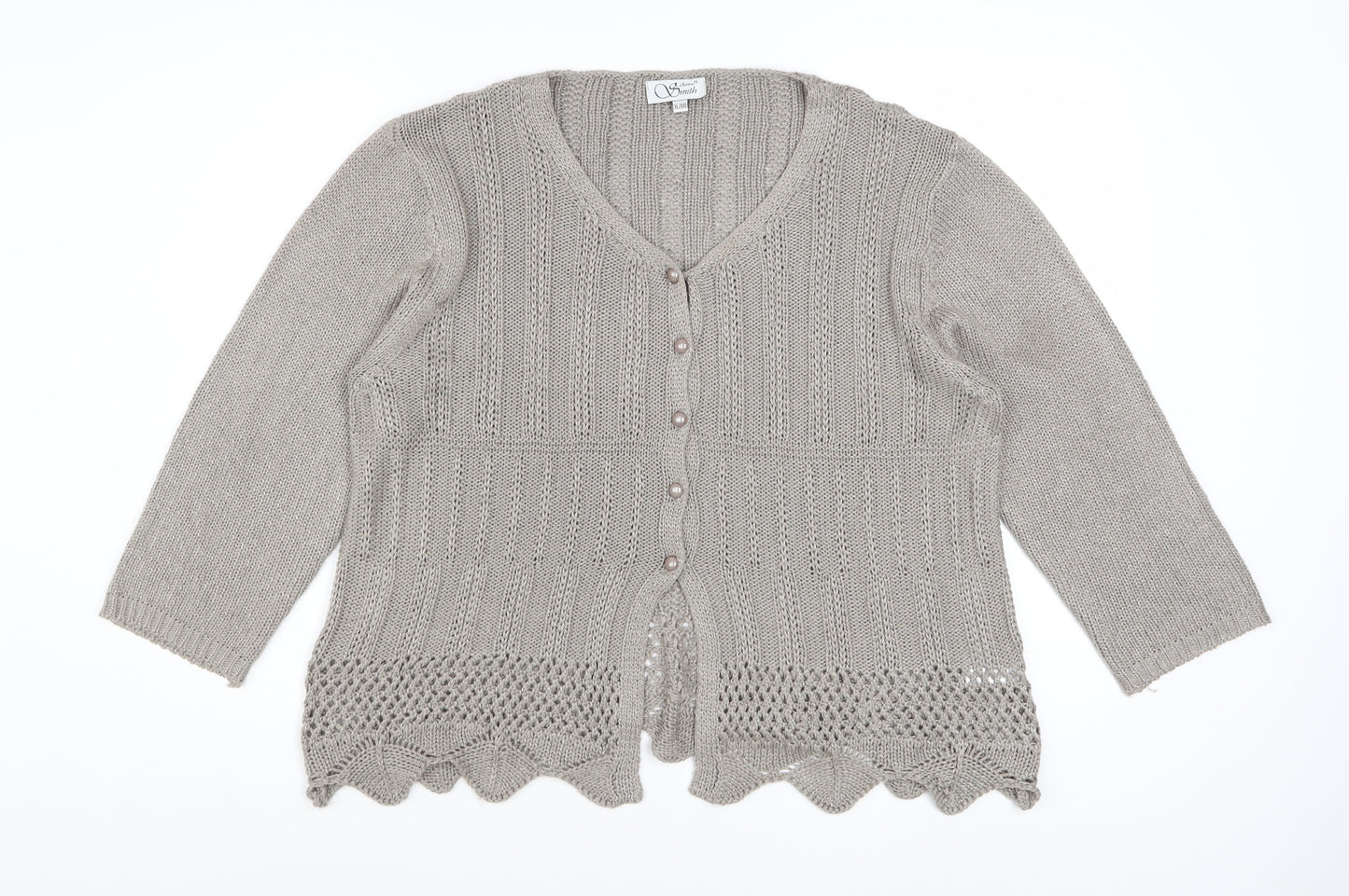 Anne Smith Women’s Beige Crochet Knit Cardigan XL V-Neck