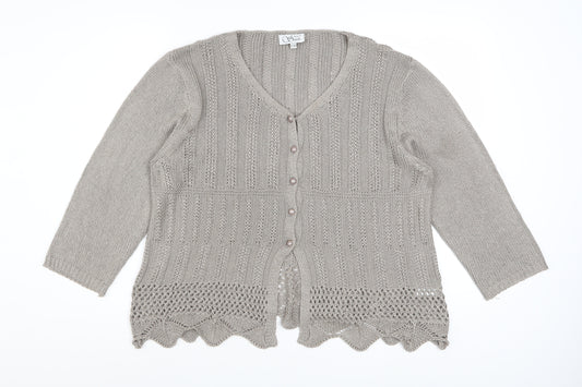 Anne Smith Women’s Beige Crochet Knit Cardigan XL V-Neck