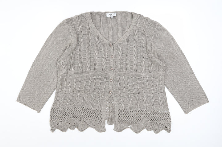 Anne Smith Women’s Beige Crochet Knit Cardigan XL V-Neck