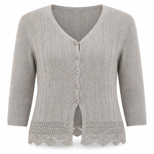 Anne Smith Women’s Beige Crochet Knit Cardigan XL V-Neck