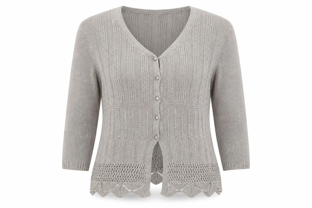 Anne Smith Women’s Beige Crochet Knit Cardigan XL V-Neck