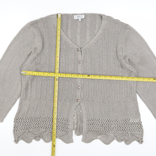 Anne Smith Women’s Beige Crochet Knit Cardigan XL V-Neck