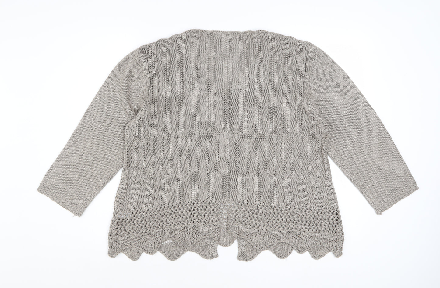 Anne Smith Women’s Beige Crochet Knit Cardigan XL V-Neck