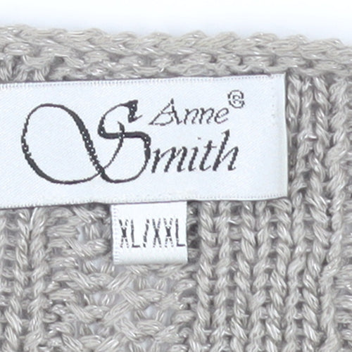 Anne Smith Women’s Beige Crochet Knit Cardigan XL V-Neck