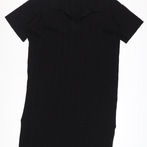 H&M Women Black Size 12 Collared Knit T-Shirt Dress