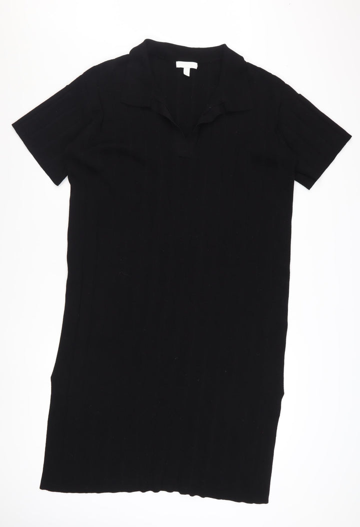 H&M Women Black Size 12 Collared Knit T-Shirt Dress