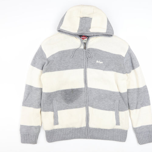 Lee Cooper Men's Grey Striped Full Zip Hooded Jumper L
