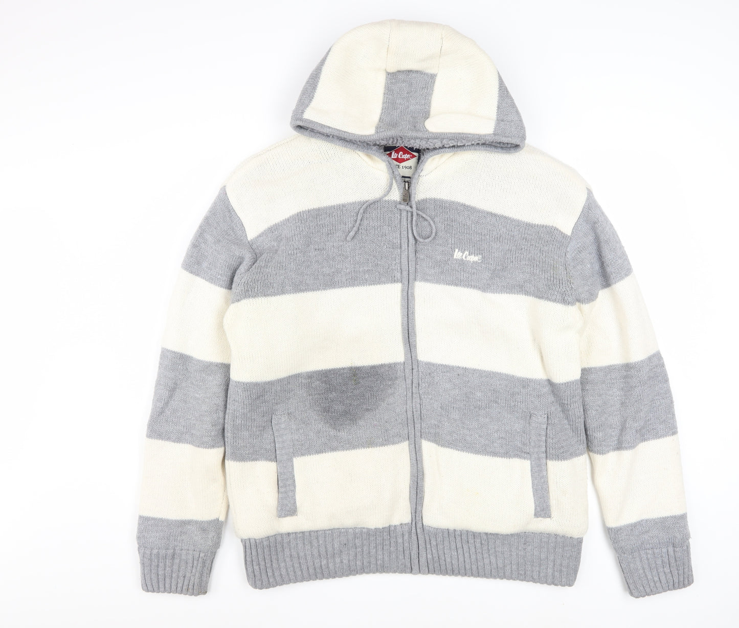 Lee Cooper Men's Grey Striped Full Zip Hooded Jumper L