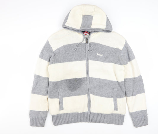 Lee Cooper Men's Grey Striped Full Zip Hooded Jumper L
