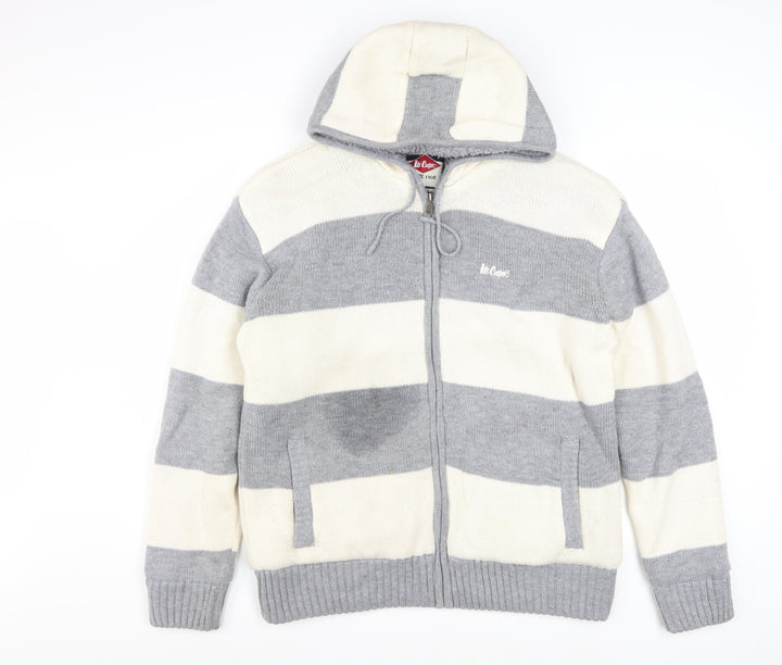 Lee Cooper Men's Grey Striped Full Zip Hooded Jumper L