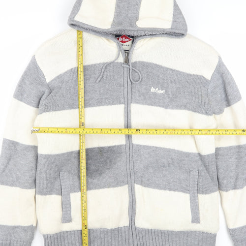 Lee Cooper Men's Grey Striped Full Zip Hooded Jumper L