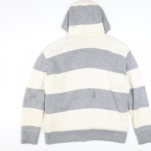 Lee Cooper Men's Grey Striped Full Zip Hooded Jumper L