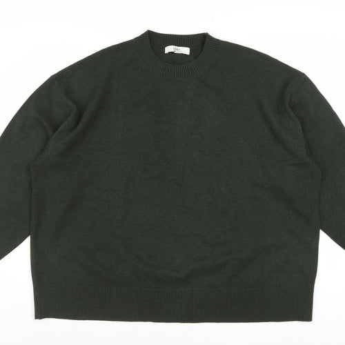 Marks and Spencer Women's Green Wool Blend XL Crew Neck Jumper