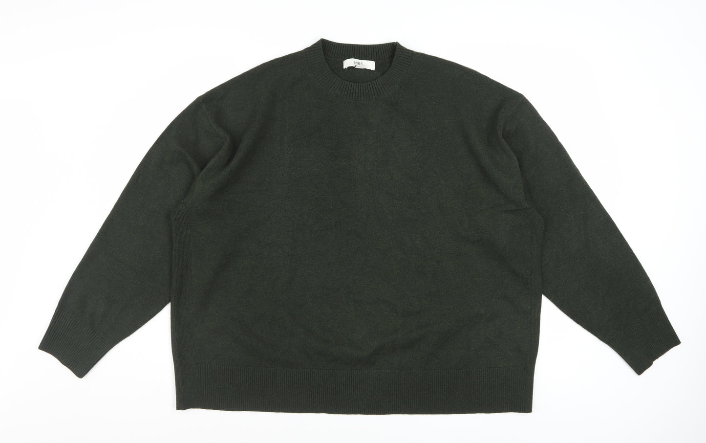 Marks and Spencer Women's Green Wool Blend XL Crew Neck Jumper
