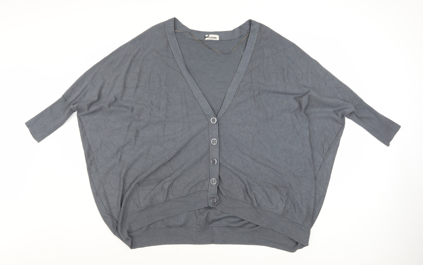 Tezenis Women’s Grey V-Neck Button Cardigan Size S Relaxed Fit