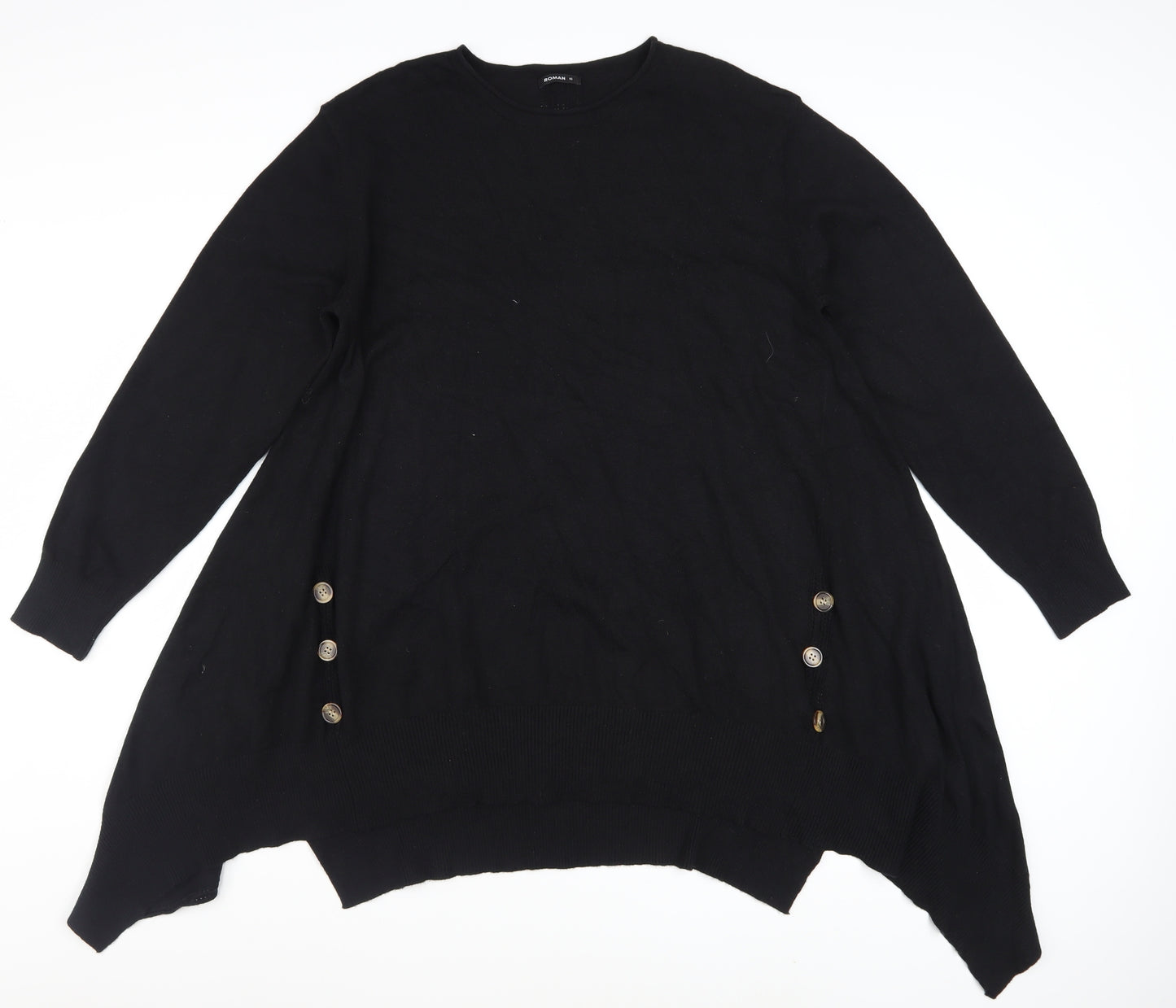 Roman Women’s Black Size 16 Tunic Jumper with Button Detail