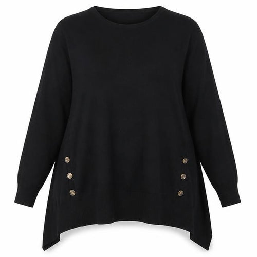 Roman Women’s Black Size 16 Tunic Jumper with Button Detail