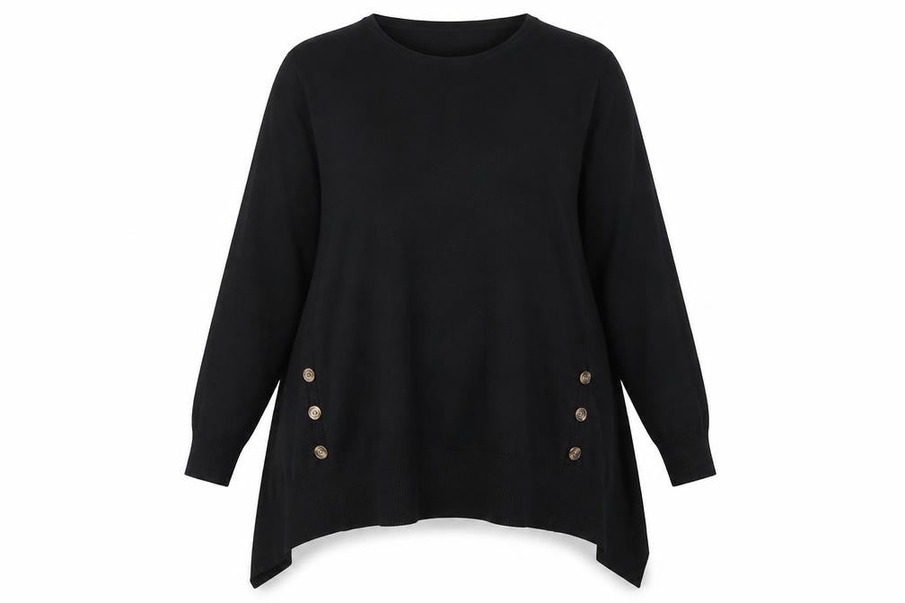 Roman Women’s Black Size 16 Tunic Jumper with Button Detail