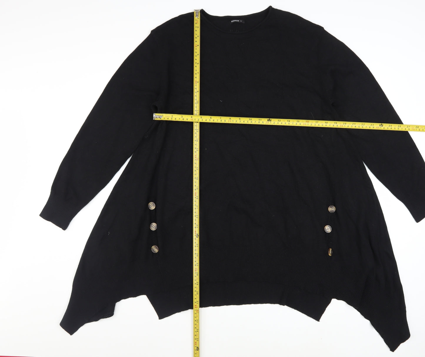 Roman Women’s Black Size 16 Tunic Jumper with Button Detail