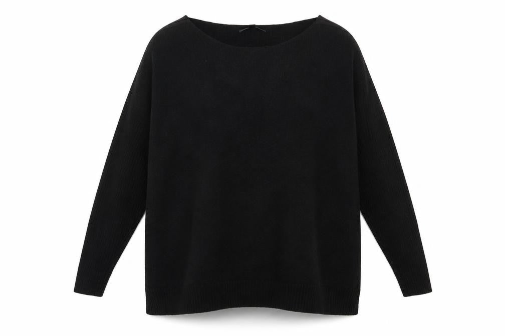 Front view of Gya Women's Black XL Boat Neck Long Sleeve jumper