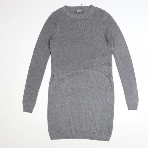 ASOS Women Grey Jumper Dress Size 10 Long Sleeve Knit