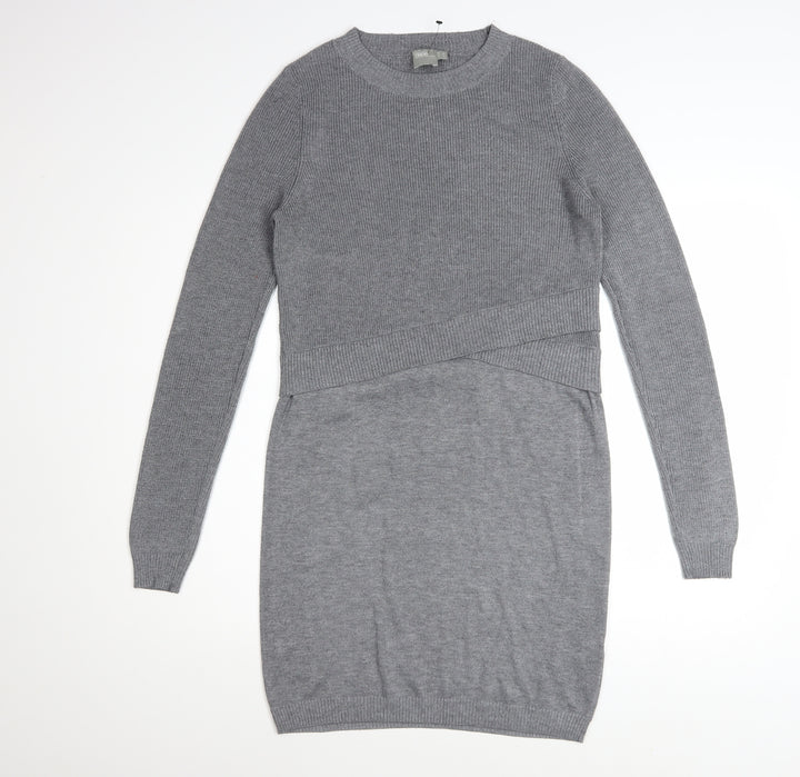 ASOS Women Grey Jumper Dress Size 10 Long Sleeve Knit