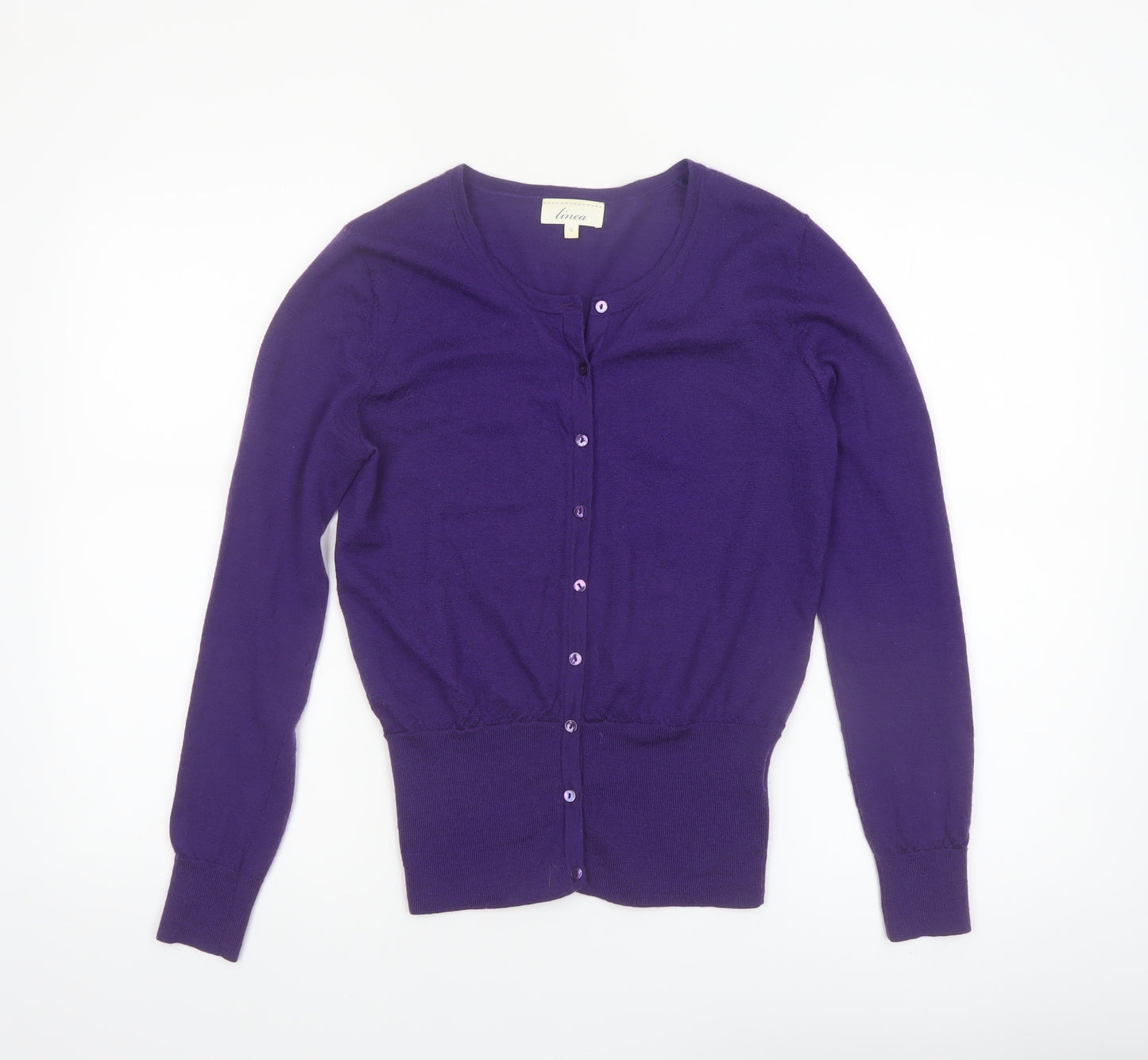 Linea Women's Purple Merino Wool Cardigan Size S Classic Knitwear