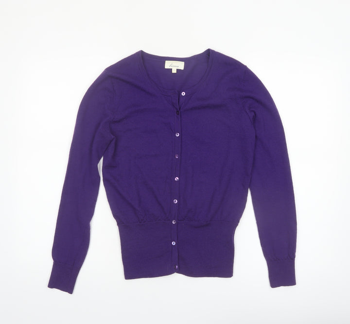 Linea Women's Purple Merino Wool Cardigan Size S Classic Knitwear