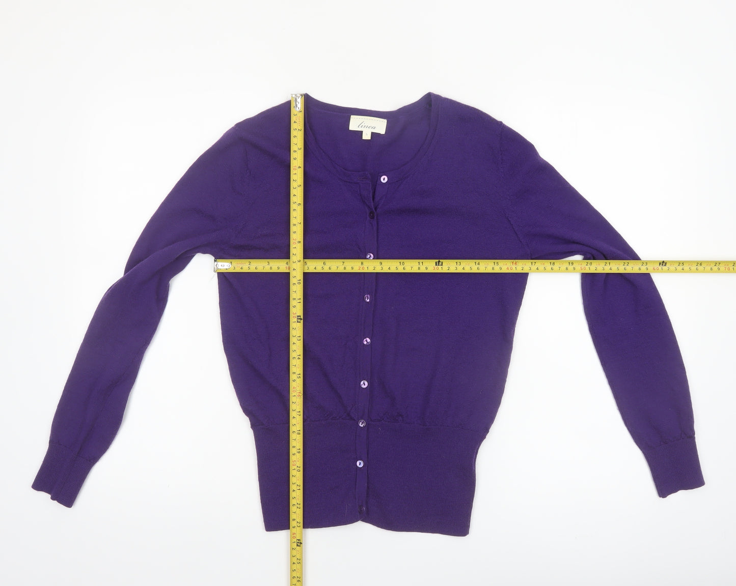 Linea Women's Purple Merino Wool Cardigan Size S Classic Knitwear