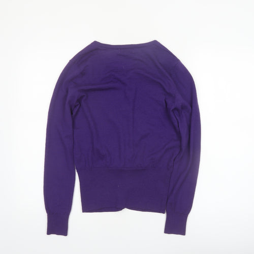 Linea Women's Purple Merino Wool Cardigan Size S Classic Knitwear