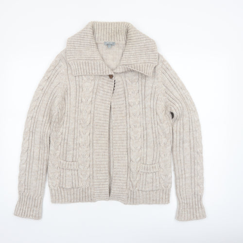 Marks and Spencer Per Una Women's Beige Cable Knit Collared Cardigan M