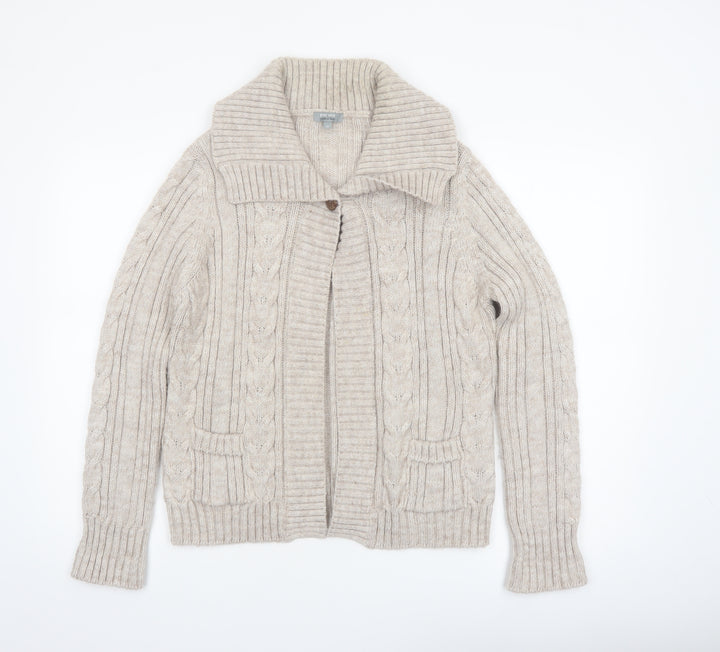 Marks and Spencer Per Una Women's Beige Cable Knit Collared Cardigan M