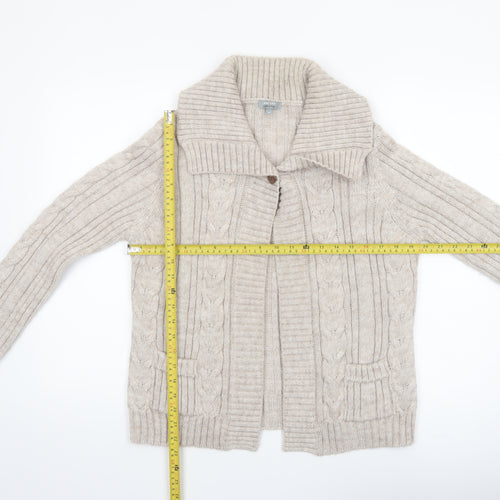 Marks and Spencer Per Una Women's Beige Cable Knit Collared Cardigan M