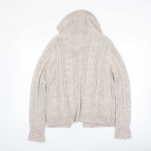 Marks and Spencer Per Una Women's Beige Cable Knit Collared Cardigan M