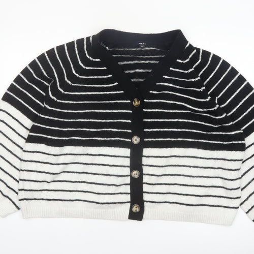 Next Women's Black & White Striped Cardigan XL Knit V-Neck Long Sleeve