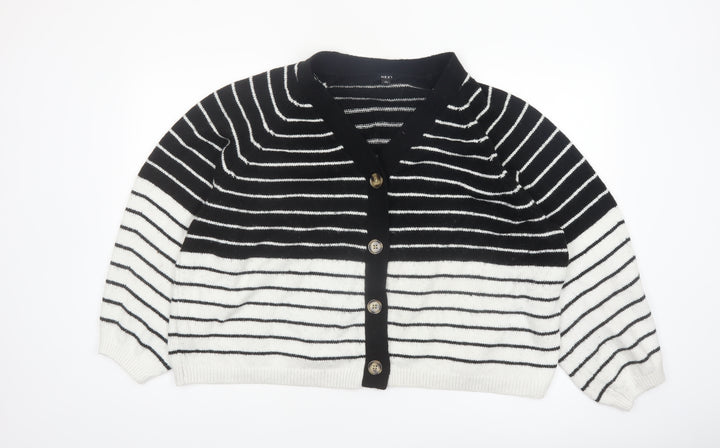 Next Women's Black & White Striped Cardigan XL Knit V-Neck Long Sleeve