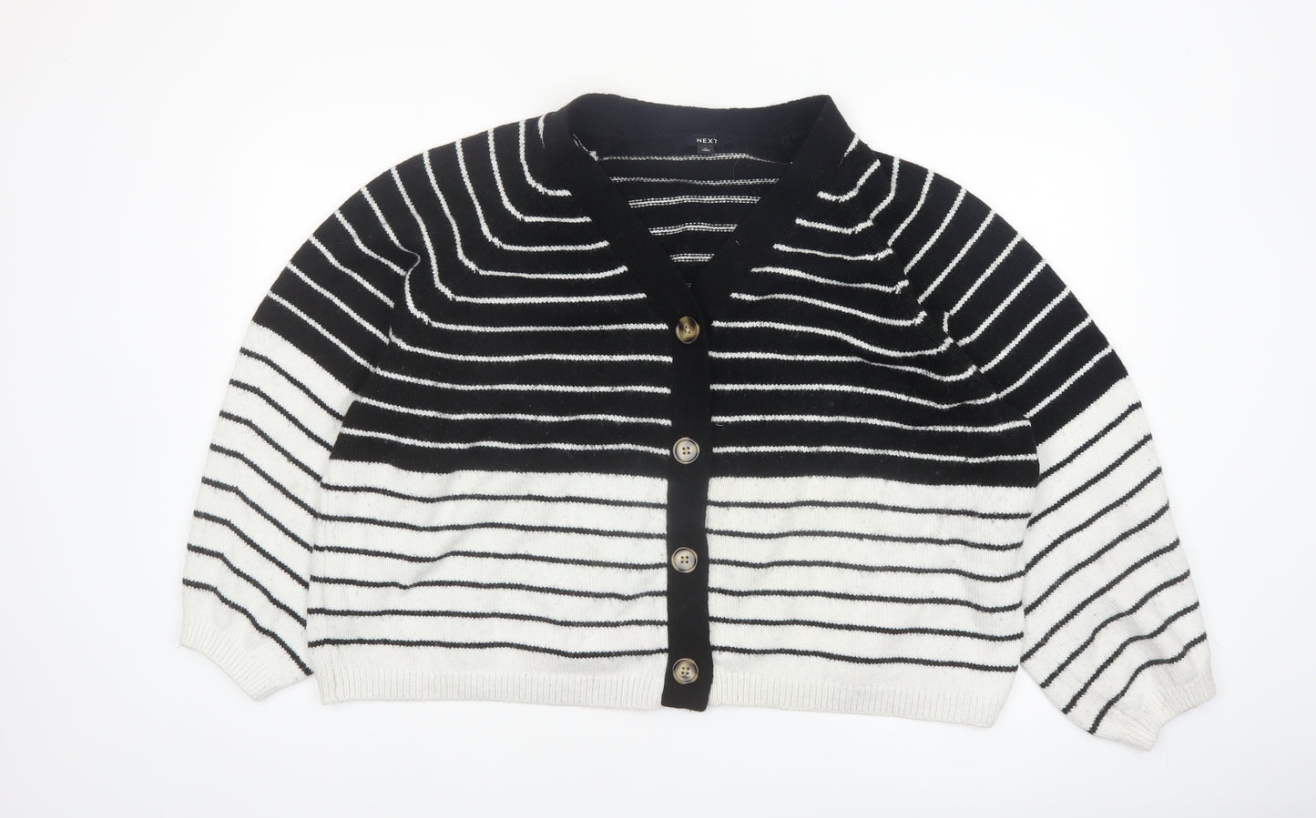 Next Women's Black & White Striped Cardigan XL Knit V-Neck Long Sleeve