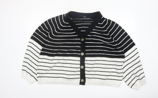Next Women's Black & White Striped Cardigan XL Knit V-Neck Long Sleeve