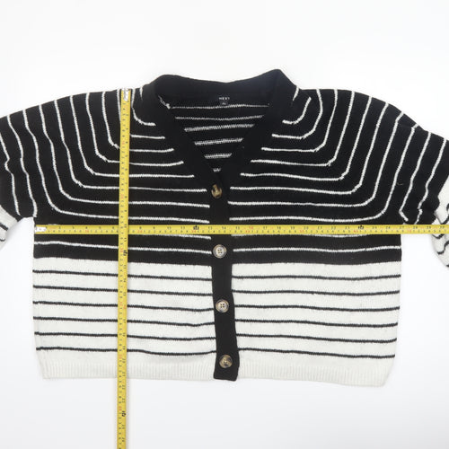 Next Women's Black & White Striped Cardigan XL Knit V-Neck Long Sleeve