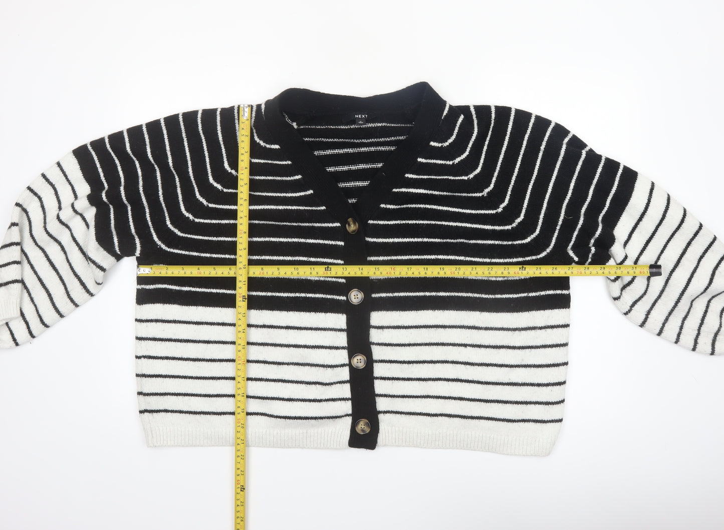 Next Women's Black & White Striped Cardigan XL Knit V-Neck Long Sleeve