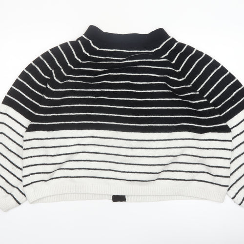 Next Women's Black & White Striped Cardigan XL Knit V-Neck Long Sleeve