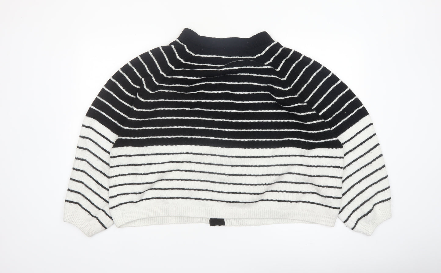 Next Women's Black & White Striped Cardigan XL Knit V-Neck Long Sleeve