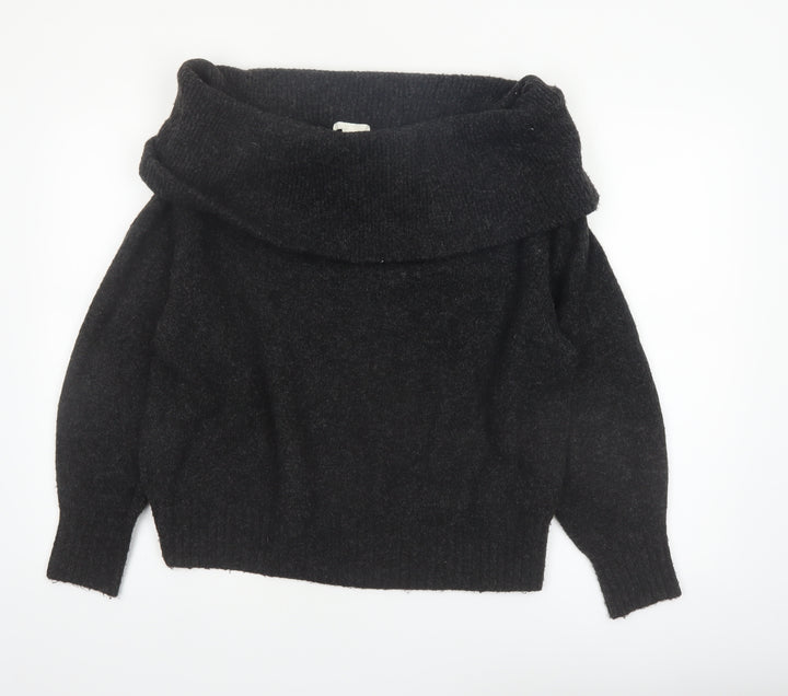 H&M Women’s Black Cowl Neck Long Sleeve Knit Jumper Size S