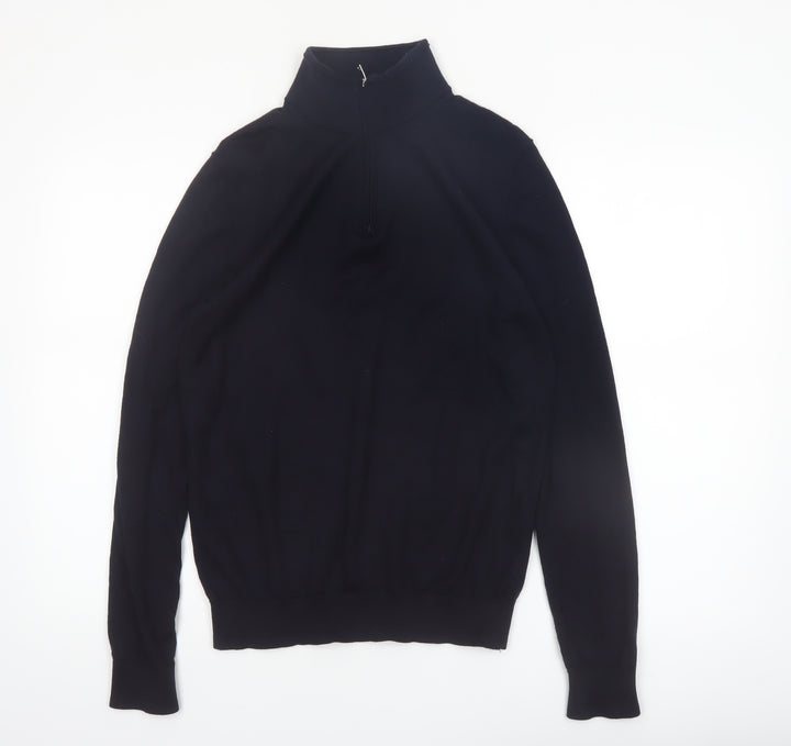 Reiss Men’s Black Wool 1/2 Zip High Neck Jumper Size M